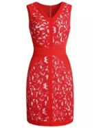Romwe Red V Neck Sleeveless Lace Slim Dress