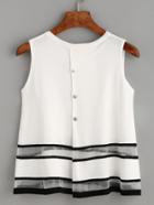Romwe White Striped Sheer Insert Buttons Sleeveless Knit Top