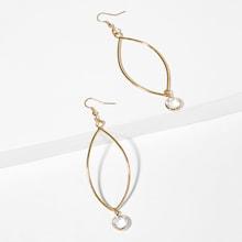 Romwe Petal Shaped Dangle Earring With Round Gemstone Detail Gold