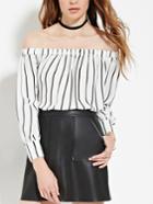 Romwe Off The Shoulder Vertical Striped Blouse