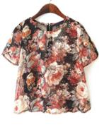 Romwe Floral Print Chiffon T-shirt