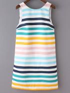 Romwe Multicolor Stripe Zipper Backless Sleeveless Dress
