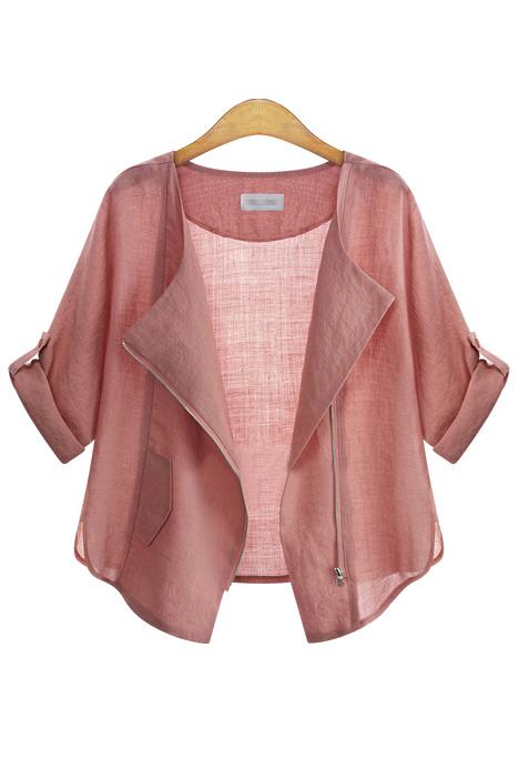 Romwe With Zipper Loose Pink Coat