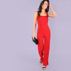 Romwe Square Neck Solid Wide Leg Jumpsuit