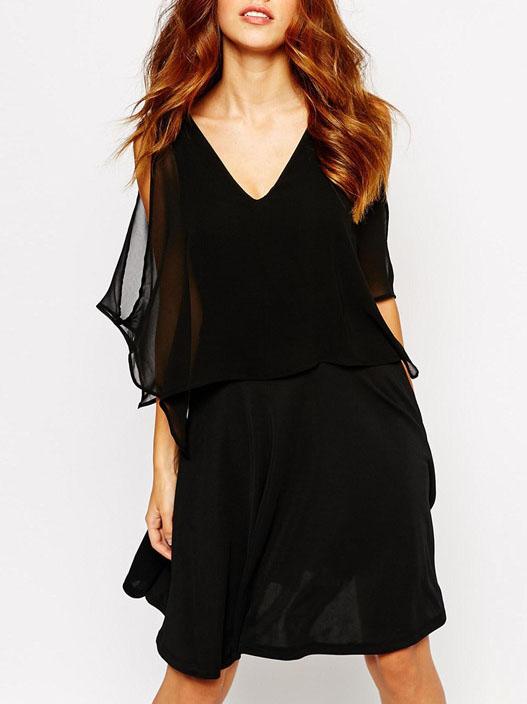 Romwe V Neck Cold Shoulder Chiffon Dress