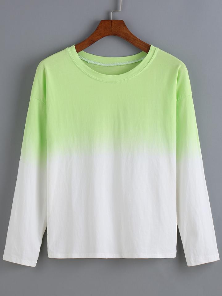 Romwe Long Sleeve Tie-dye Green T-shirt