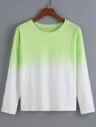 Romwe Long Sleeve Tie-dye Green T-shirt