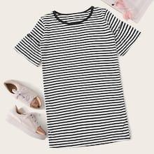 Romwe Stripe Print Flounce Sleeve T-shirt Dress