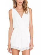 Romwe Deep V Neck Lace Insert White Jumpsuit