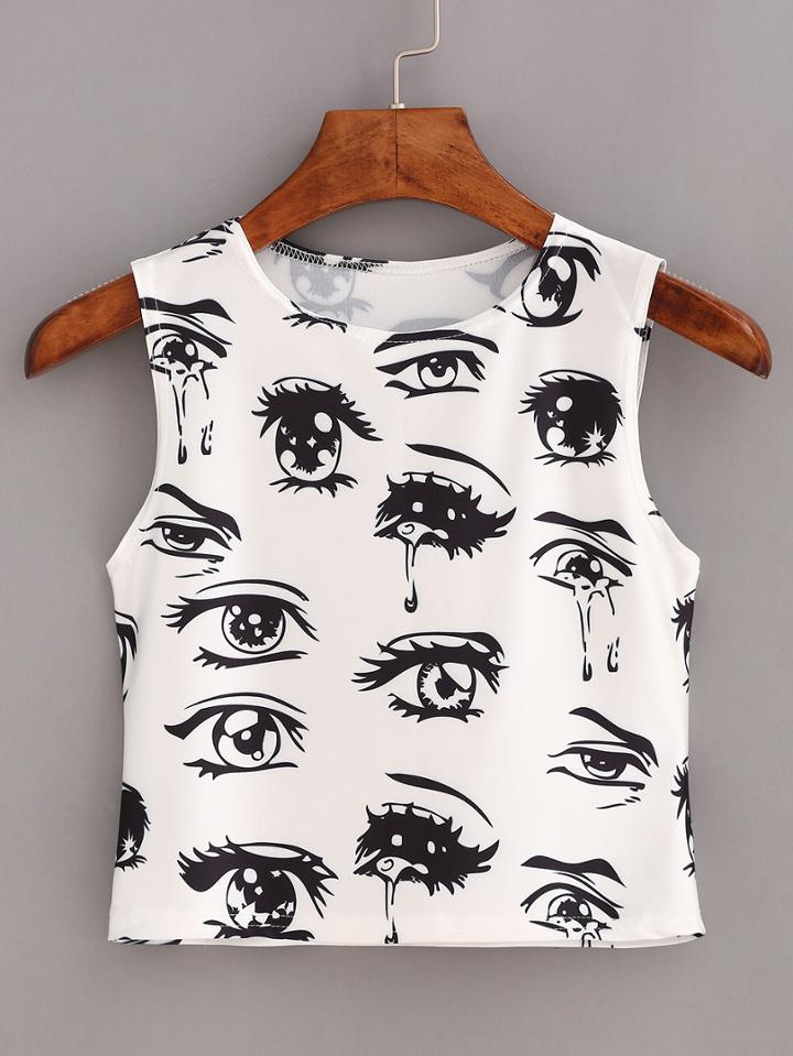 Romwe Eyes Print Tank Top