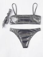 Romwe Metallic Dot Print Bikini Set