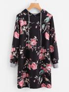 Romwe Hooded Floral Print Sweatshirt Dress