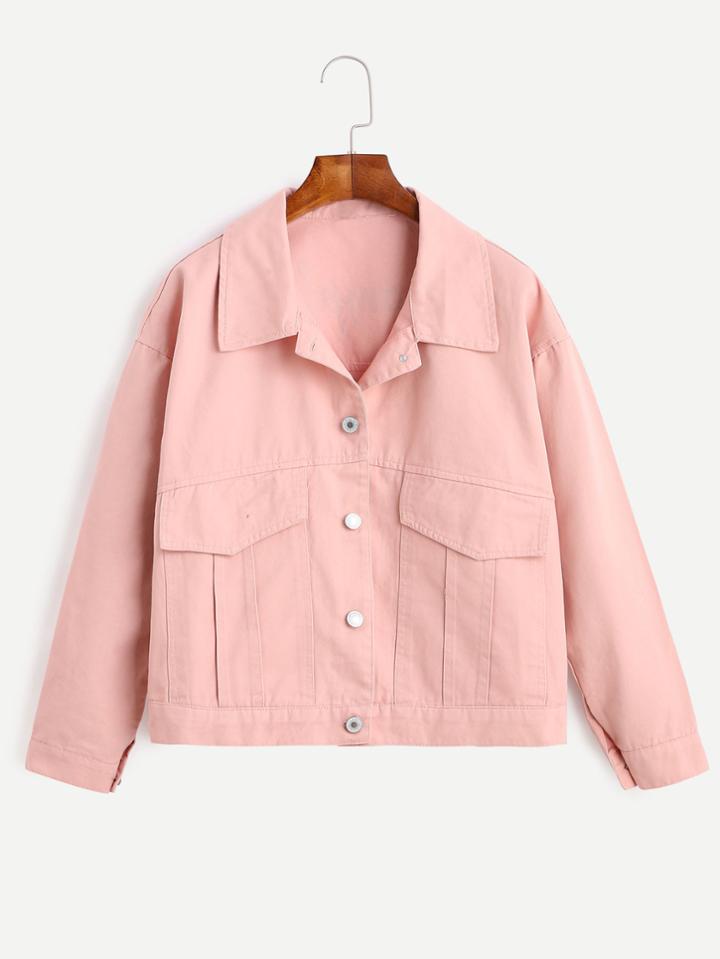 Romwe Pink Letter Print Back Pockets Jacket
