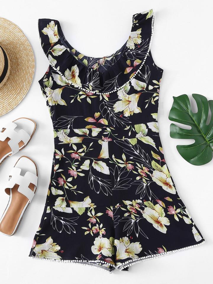 Romwe Floral Print Romper