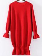 Romwe Red Ruffle Detail Ribbed Trim Knit Dress