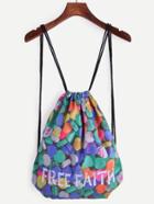 Romwe Multicolor Heart Candy Print Drawstring Backpack