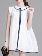 Romwe White Lapel Ruffle Sleeve A-line Dress