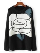 Romwe Rose Pattern Drop Shoulder Jumper Sweater