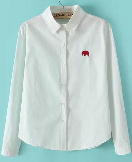 Romwe Elephant Embroidered White Blouse