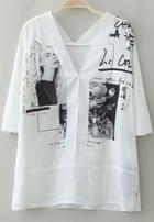 Romwe V Neck Beauty Print Top