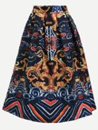 Romwe Multicolor Vintage Print Box Pleated Skirt
