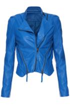 Romwe Strip Simple Pu Jacket-blue
