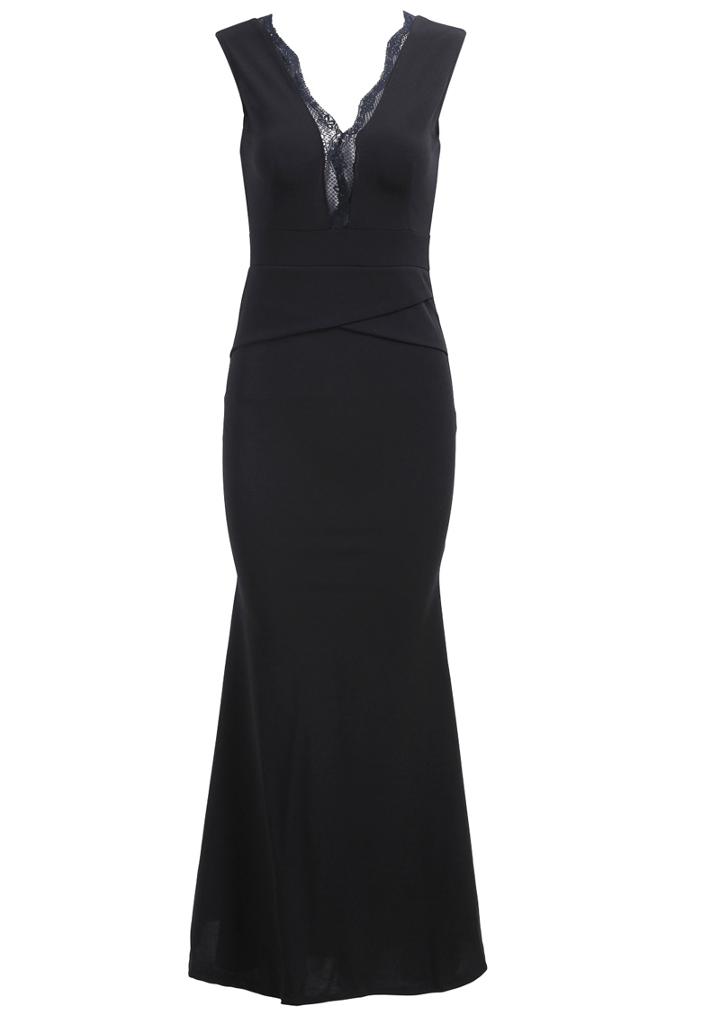 Romwe V Neck With Lace Fishtail Dress