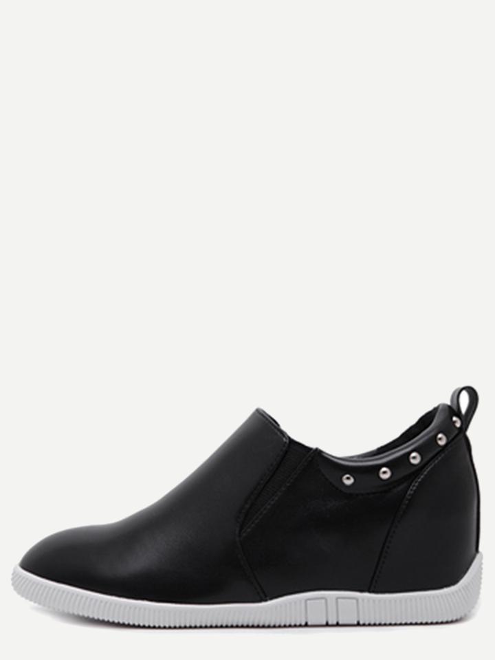 Romwe Black Pu Studded Elastic Hidden Wedges Shoes