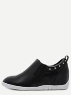 Romwe Black Pu Studded Elastic Hidden Wedges Shoes