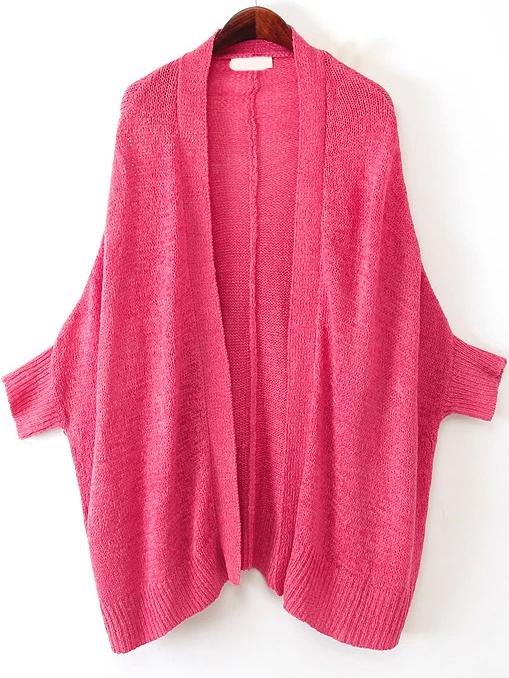 Romwe Bat Sleeve Loose Rose Red Cardigan