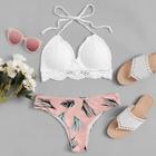 Romwe Crochet Top With Random Tropical Low Rise Bikini