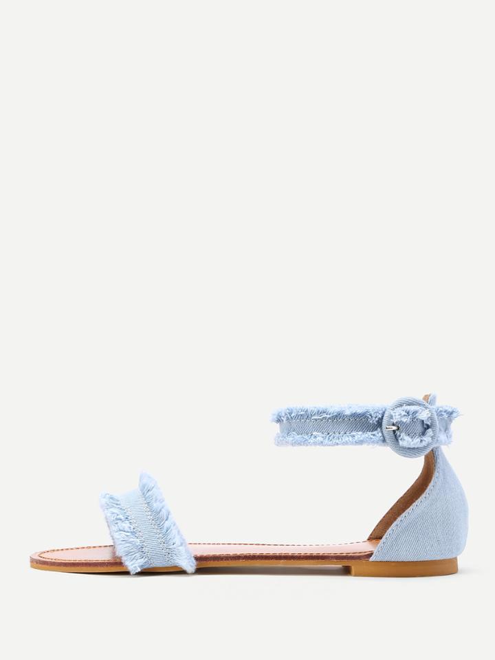 Romwe Raw Trim Denim Flat Sandals