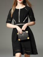 Romwe Black Mesh Insert A-line Dress