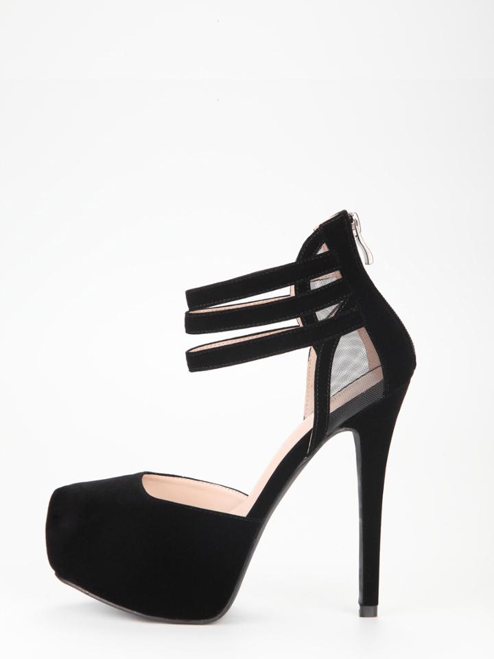Romwe Black Mesh Panel D'orsey Platform Heels