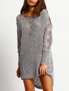 Romwe Lace Hollow Sequined High Low Grey Dress