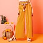Romwe Aztec Tassel Belted Slit Wide Leg Pants