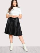 Romwe High Rise Faux Leather Pleated Skirt
