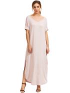 Romwe Light Pink Short Sleeve Pocket Split Side Dress