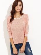 Romwe Pink Marled Knit Contrast Binding T-shirt
