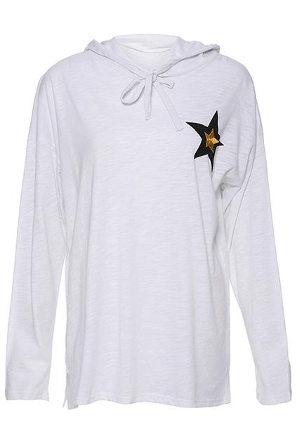 Romwe Star Print White Long-sleeved T-shirt