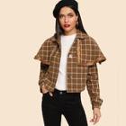 Romwe Button Up Short Plaid Coat