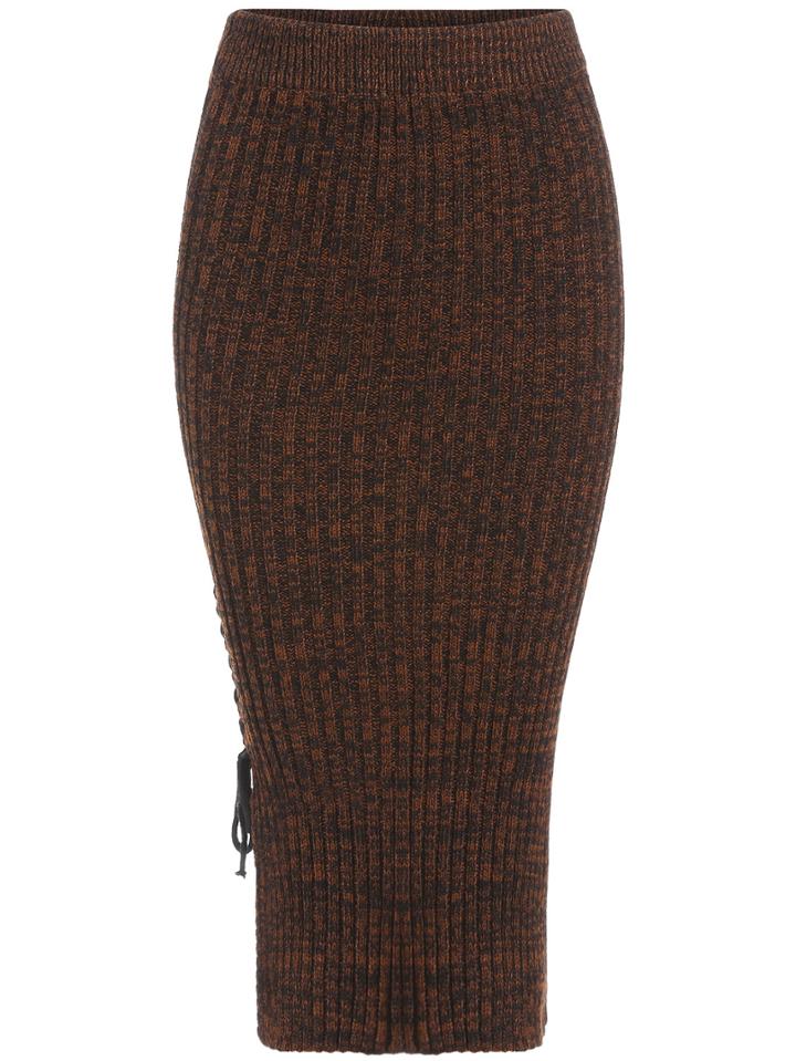 Romwe Slit Lace Up Bodycon Skirt