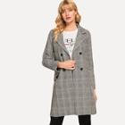 Romwe Plaid Double Breasted Coat