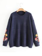 Romwe Embroidery Flower Jumper Sweater