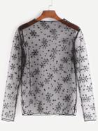 Romwe Snowflake Print Sheer Mesh Top