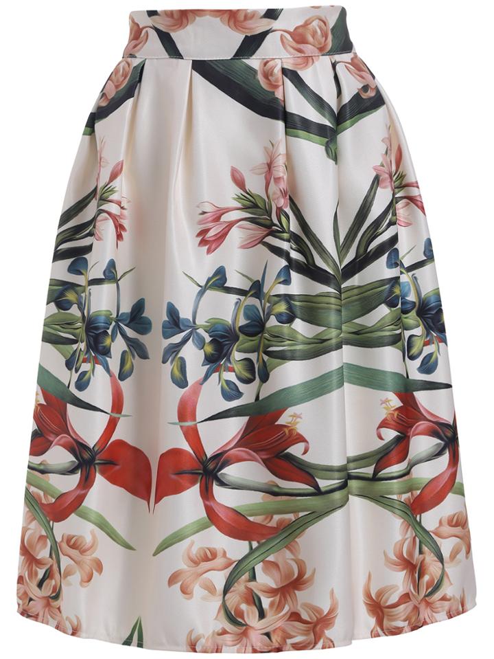 Romwe Flower Print Apricot Skirt