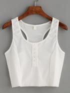 Romwe Ivory Buttons Crop Tank Top