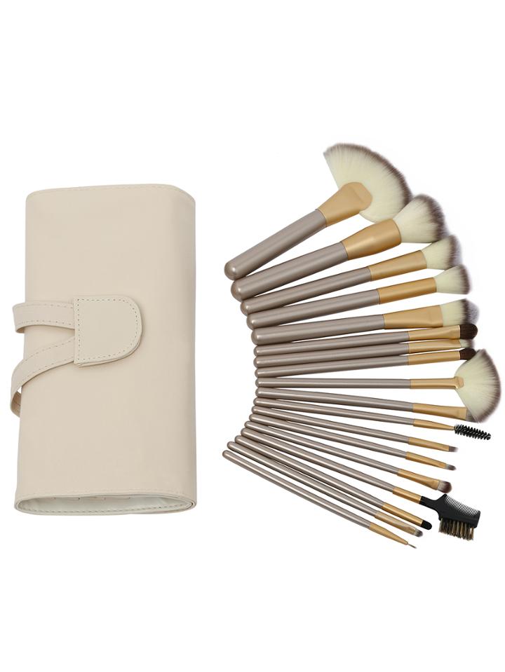 Romwe 18pcs Make Up Bush Set With Bag - Beige