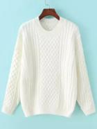Romwe Crew Neck Cable Knit White Sweater