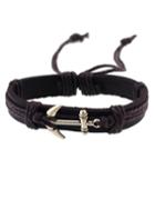 Romwe Silver Brown Adjustable Anchor Wrap Leather Bracelet